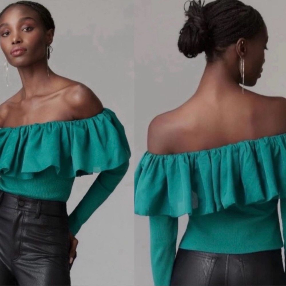 Anthropologie Emerald Ruffle Blouse